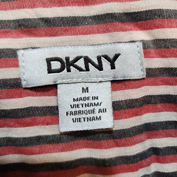 DKNY Classic Fit Button Shirt Medium Long Sleeve Checkered Striped Lightweight - Picture 7 of 11